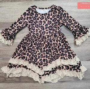 Girls Marie Nicole Clothing Leopard Dress, Brown/Black, Size Medium, Pre-Owned